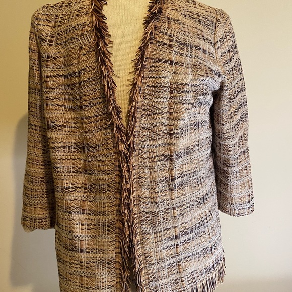 Chico’s jacket Size Large office attire dinner movie plaid with fringe light - Picture 1 of 8
